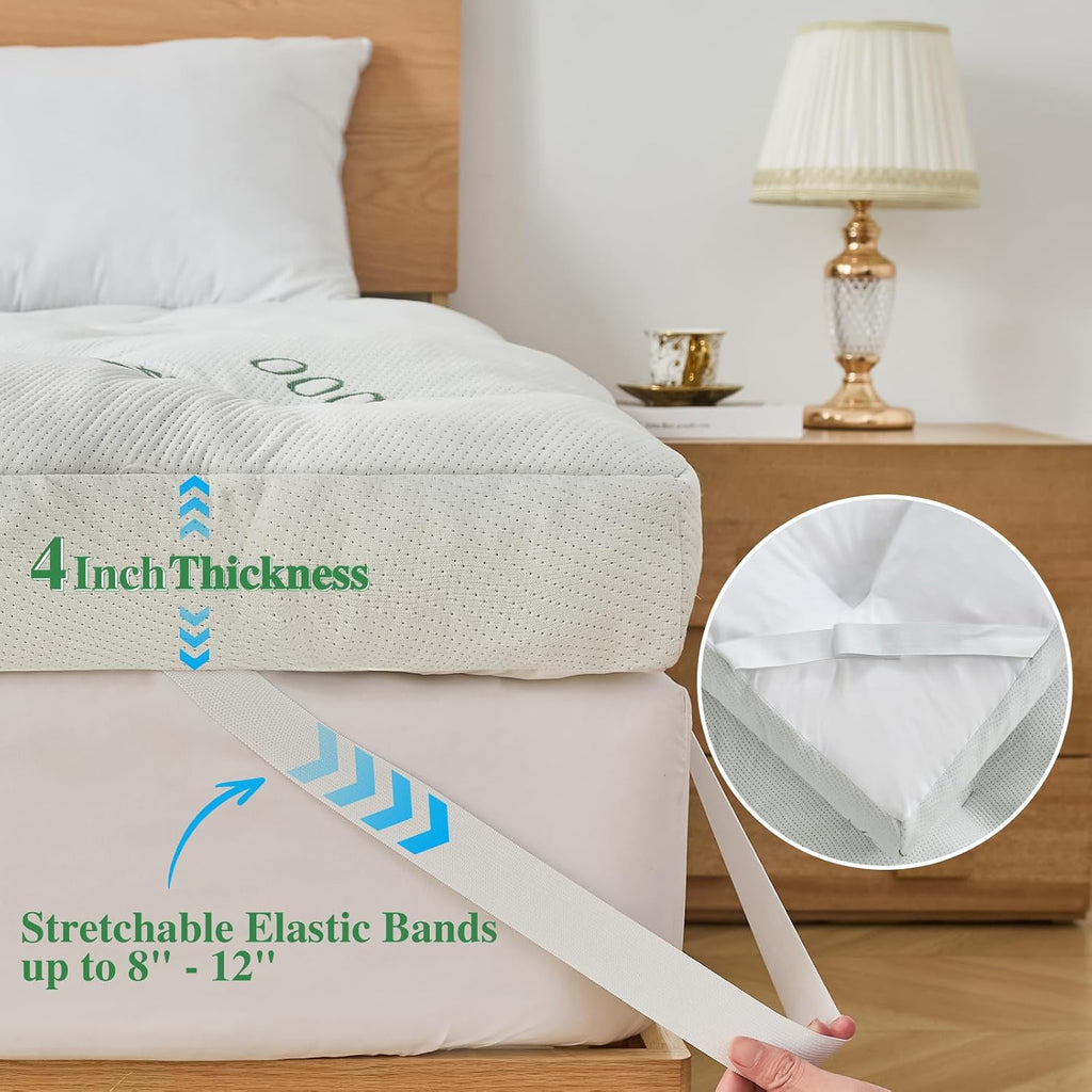 4 Inch Memory Foam Mattress Topper Full for Back Pain Relief, Filled with Breathable Gel Memory Foam, Cooling Bamboo