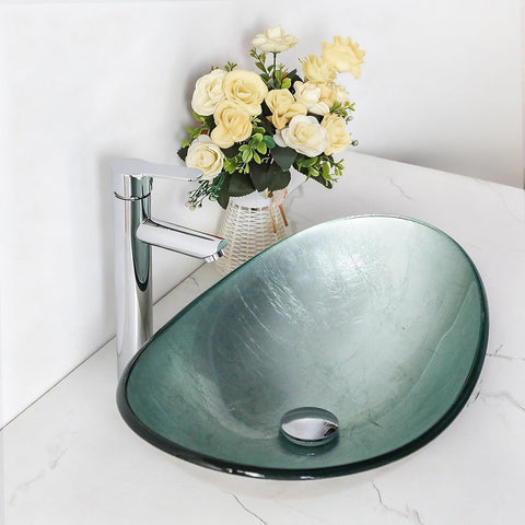 Sarlai Bathroom Vessel Sink Modern Artistic Tempered Glass Basin Countertop Bowl Sink for Lavatory Vanity Cabinet