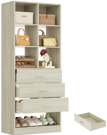 Closet System Organizer with 3 Drawers and Partition Storage, Freestanding Wardrobe Organizer Modular with Shoe