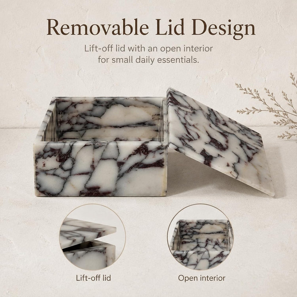 Natural Marble Square Jewelry Box with Lid, 5.91
