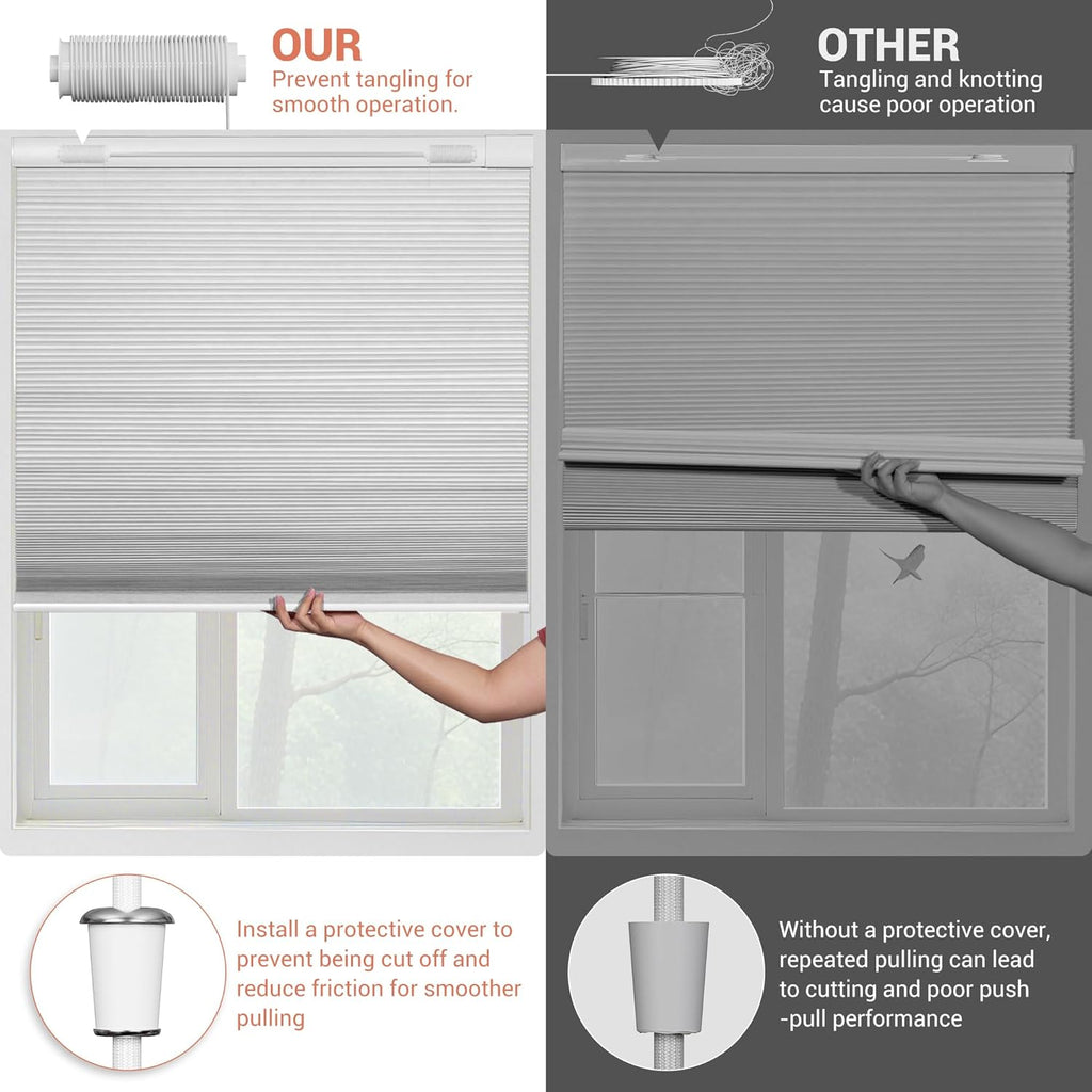 No Drill Blackout Cellular Shades,White | Cordless Honeycomb Blinds for Indoor Windows, No Tools Shades, Easy