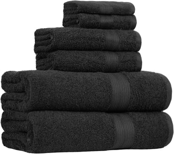 6-Piece Highly Absorbent Fade-Resistant Towel Set, 100% Cotton Towels , Soft, 2 Bath Towels, 2 Hand Towels, 2