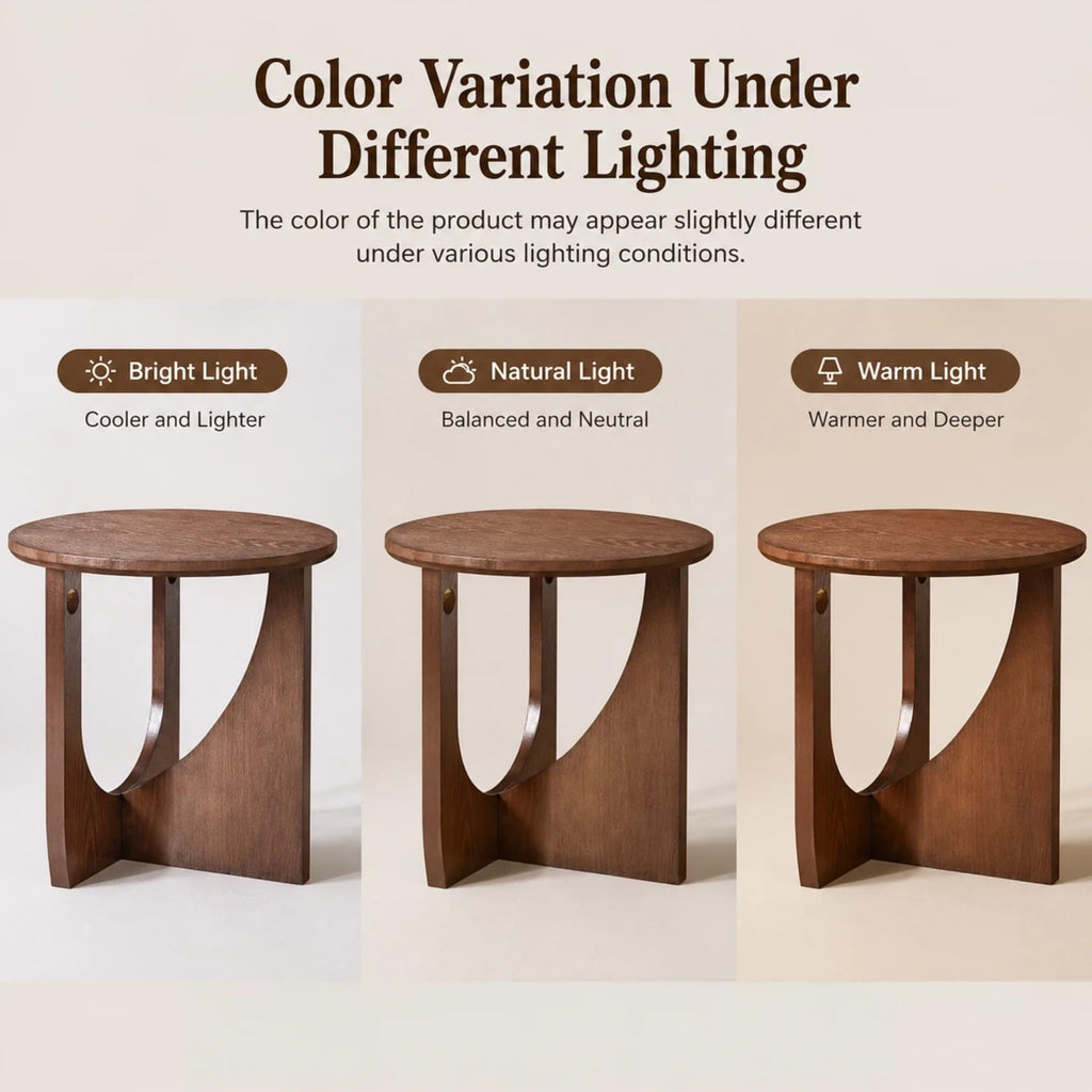 100% Solid Wood Round Side Table, 19.7'' Walnut Brown Small End Table, Sofa Side Table with Sculptural Curved Base