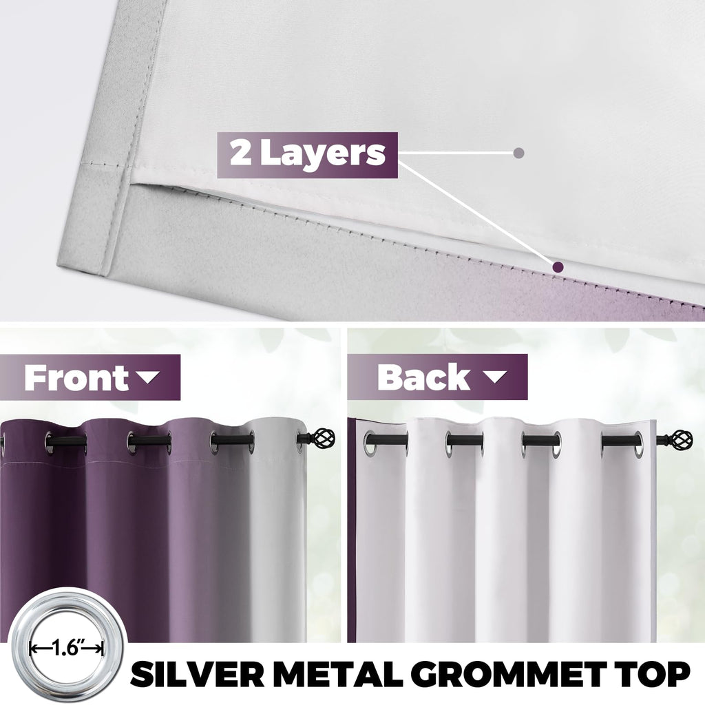100% Blackout Curtains Ombre Purple Curtains 84 Inch