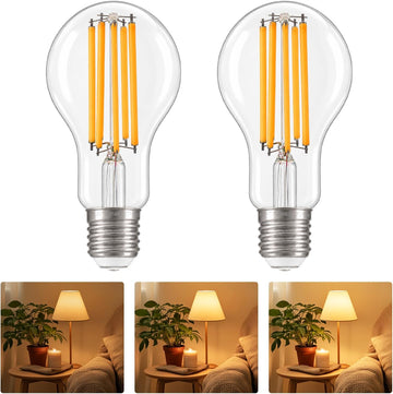 3 Way LED Light Bulb E26 Standard Base, 50W 100W 150W Equivalent, 3-Way Dimmable A23 LED Clear Light Bulbs, 2700K