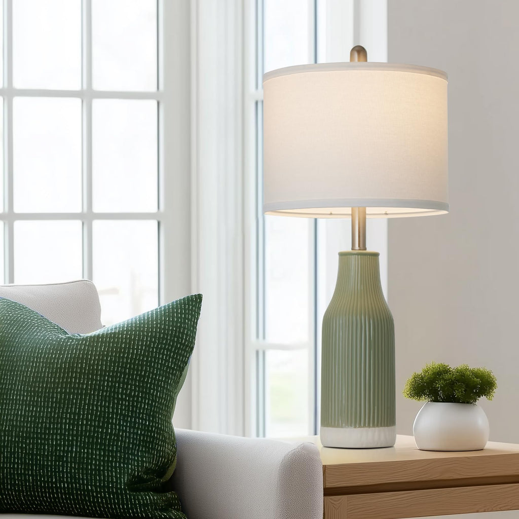 24.5" Ceramic Table Lamp, Sage Green Table Lamp End Table, Small Farmhouse Bedside Lamp for Nightstand (1 Pack)