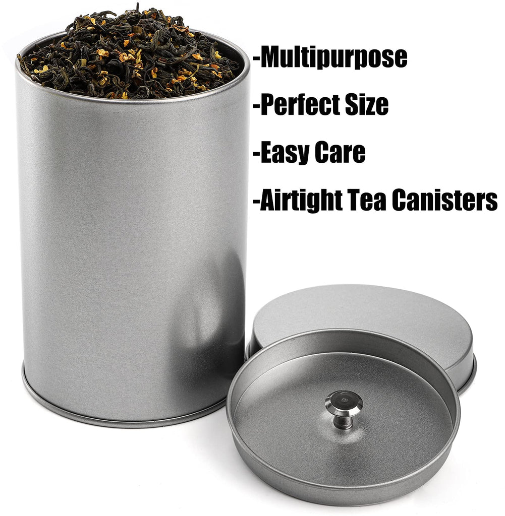 6 Pack Tea Tin Canister with Airtight Double Lids, 12 Fluid Oz Tin Can Box and Small Round Kitchen Canisters for
