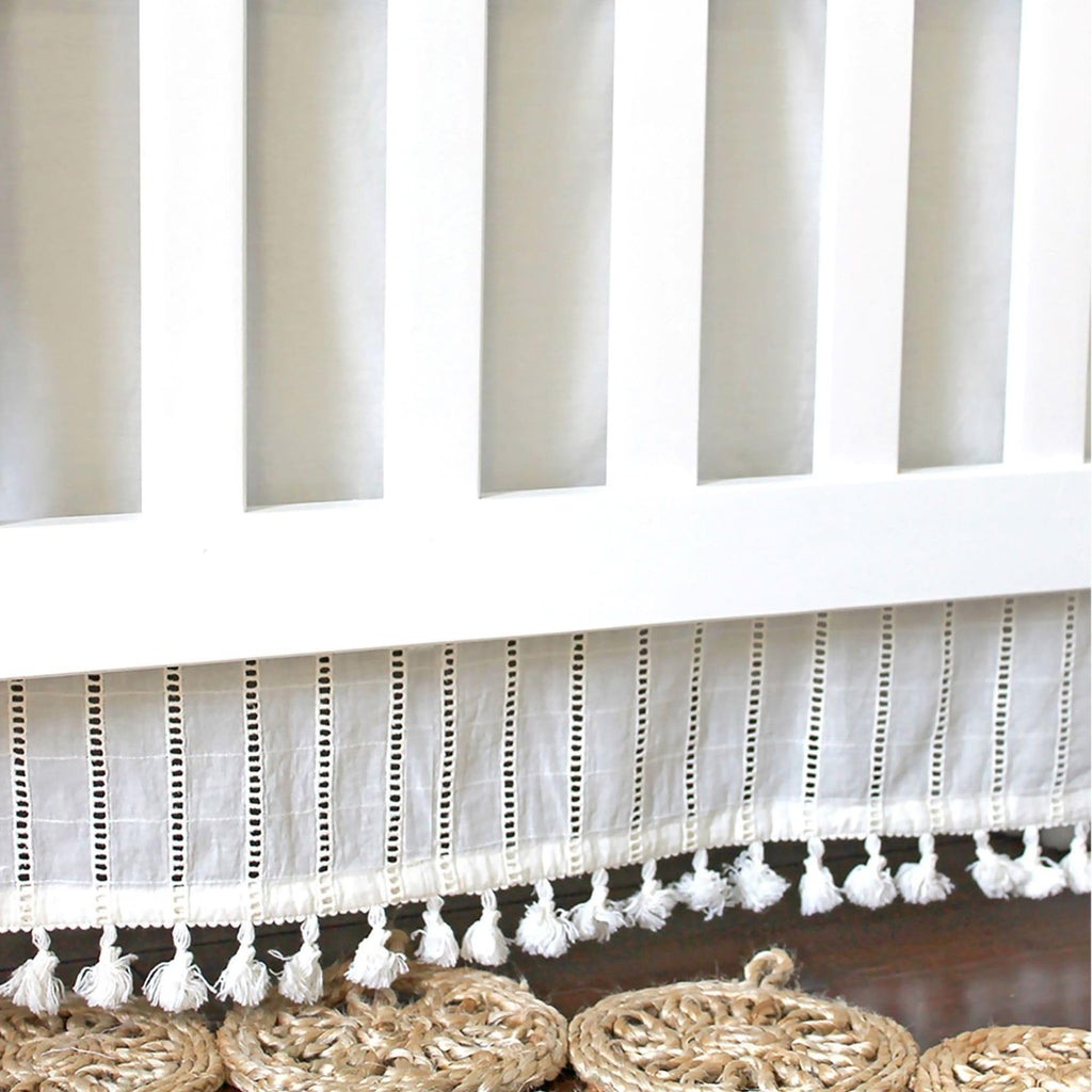 Wrap Around Bed Skirt for Crib, Cotton Crib Skirt for Boy's and Girl's Nursery, White, 28"w x 52"h x 16"d