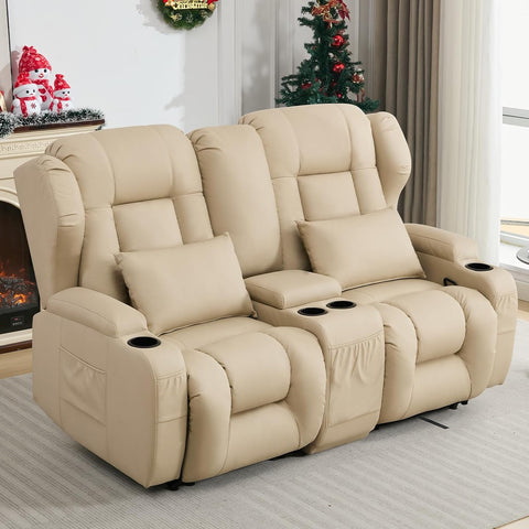 SAMERY 65.5" RV Loveseat Recliner Double Recliner RV Sofa & Console | Wall Hugger Loveseat Reclining RV | RV Theater