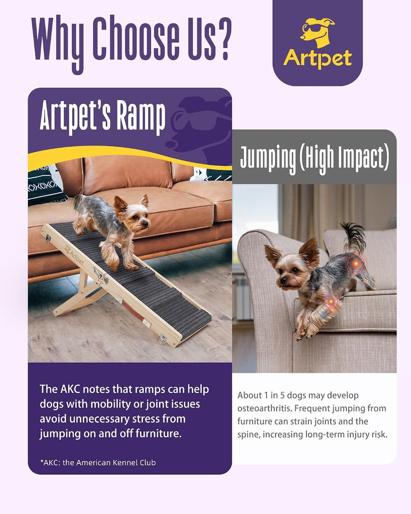 Dog Ramp for Small Dogs, Adjustable Wooden Dachshund Ramp for Couch
