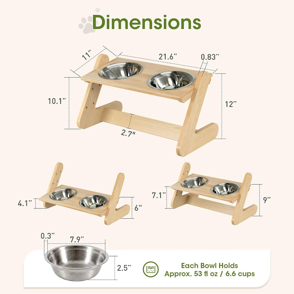 Solid Birch Wood Elevated Dog Bowl Stand for Large & Medium Dogs