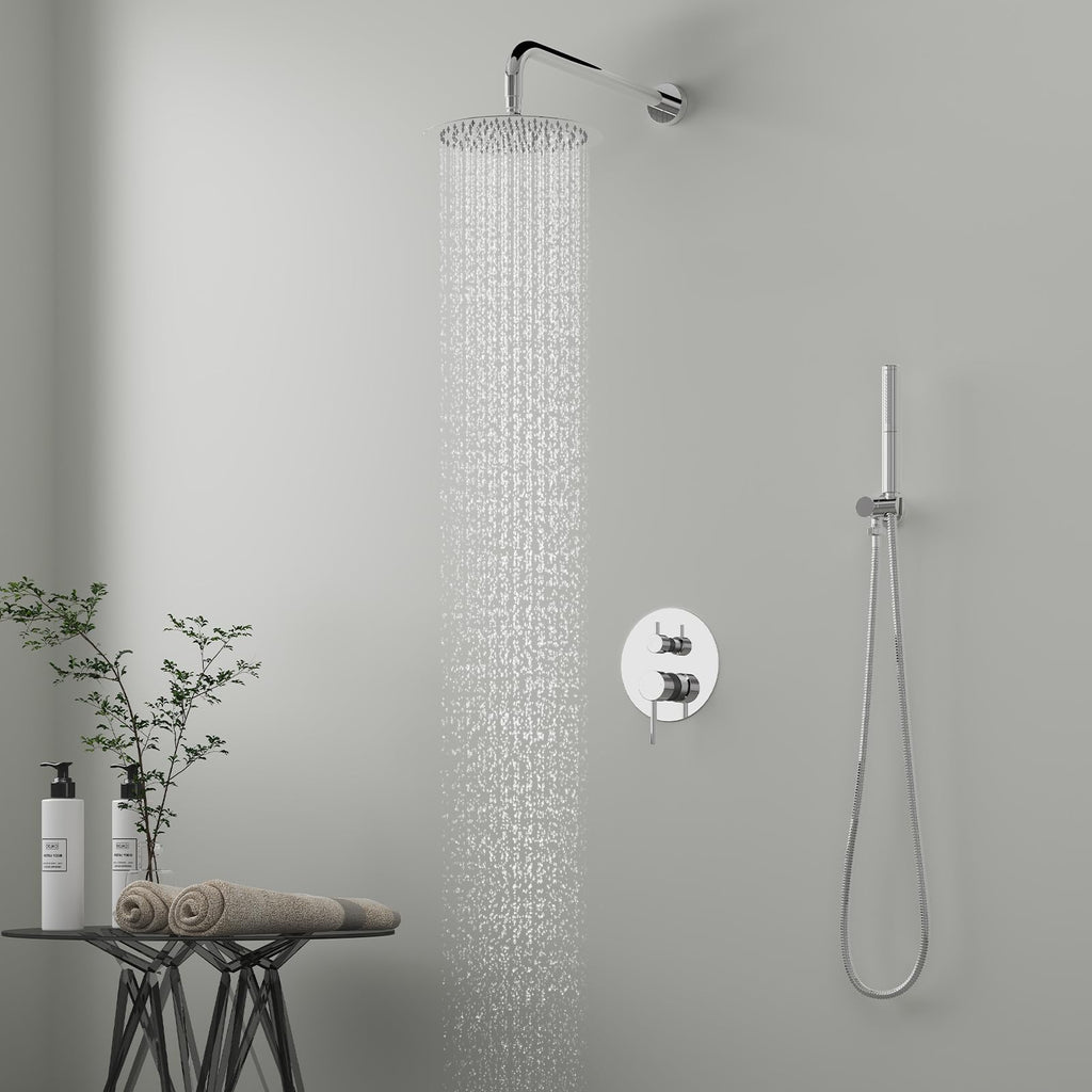 Shower System with 10 Inch Round Rain Shower Head and Handheld Wall Mounted, High Pressure Rainfall Shower Faucet
