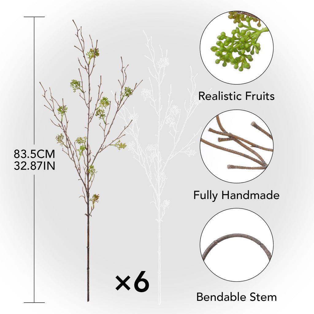 Tall 6PCS Artificial Willow Branches for Vase, 32'' Bendable Faux Eucalyptus Stems with Green Fruits Decor, Fake