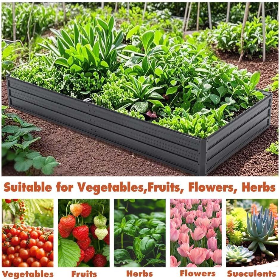 8x4x1 FT Galvanized Raised Garden Bed Kit,Tall Metal Planter Boxes with 8 Reinforcing Rods,Outdoor Patio Box Planter