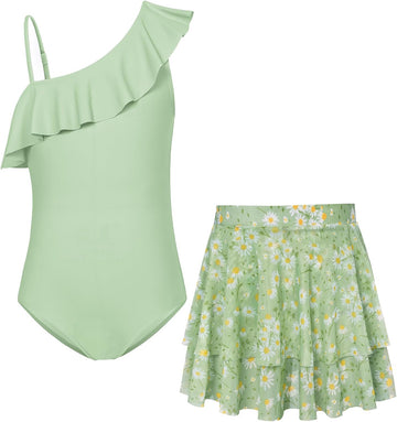 Girls One Piece Swimsuits with Mesh Skirt Bathing Suit Swimwear
