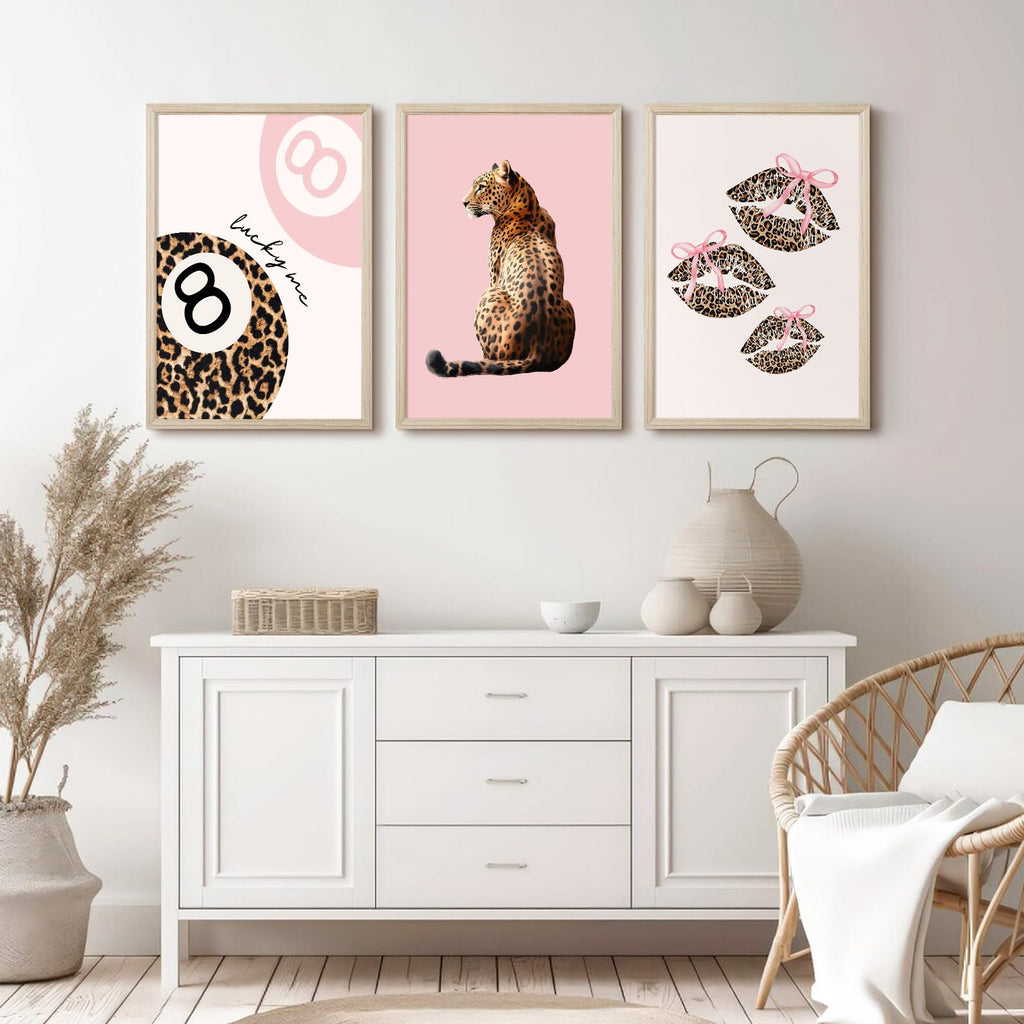 Pink Cheetah Wall Art Decor Leopard Preppy Trendy Canvas Poster Fashion Aesthetic Room Decor Y2k 8 Ball Prints