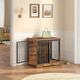 27.2" Dog Crate Furniture with Barn Door, Heavy Duty Dog Kennel Indoor with 2 Doors