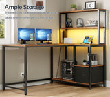 L Shaped Gaming Desk, 46 Inch Reversible Computer Desk with LED Light & Power Outlet