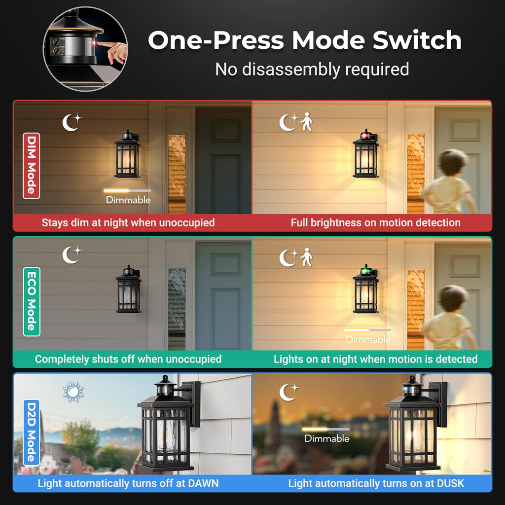 Outdoor Lights, Black Motion Sensor Outdoor Light with Gold Trim