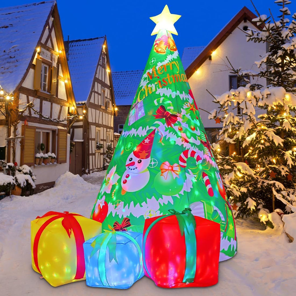 7 FT Christmas Decorations Inflatables Tree Outdoor Blow Up Yard Gift Box with Built-in LEDs for Indoor Party Garden