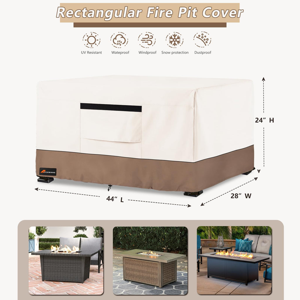 Pit Cover Rectangular, Outdoor Heavy Duty 600D 100% Waterproof Tear-Resistant 44 Inch Fire Table Cover Rectangle