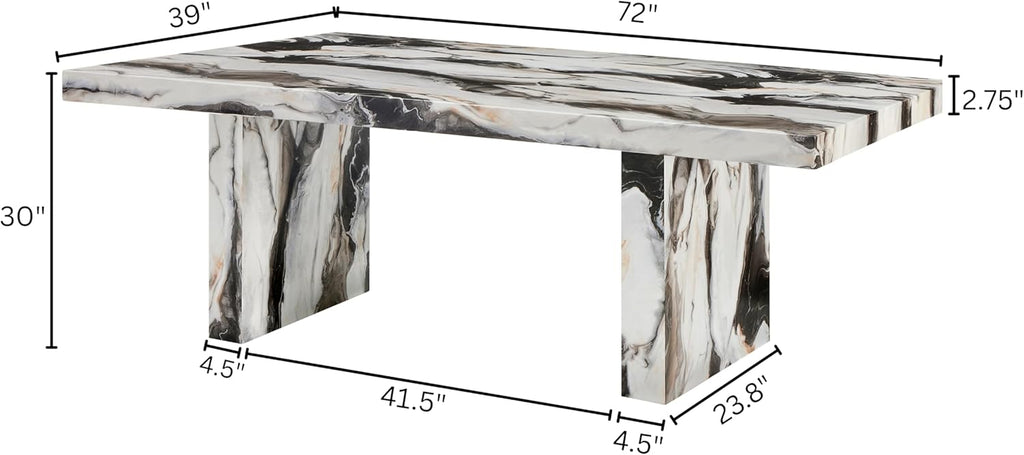 Cavira Modern Faux Marble Dining Table with Double Pedestal Base