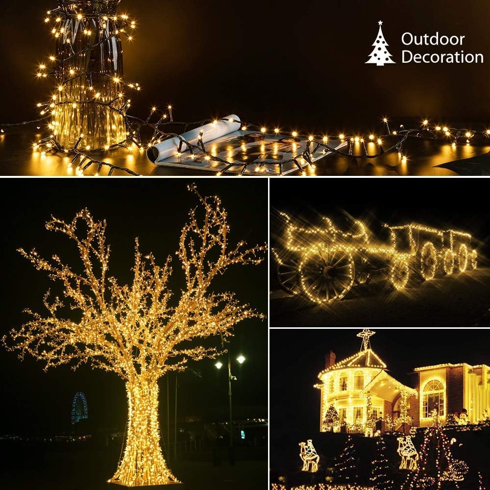 82ft 1000 LED Cluster Christmas String Lights - Dark Green Wire Tree Lights - 8 Modes Outdoor Waterproof Plug
