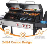 3-in-1 Propane and Charcoal Grill Combo with Side Burner, Griddle and Pot, Cast Iron Grates, 673 Sq. In. Cooking Area