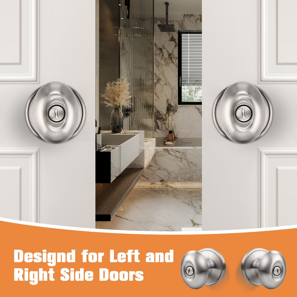 8 Pack Oval Privacy Door Knobs Interior Satin Nickel Door Knobs Bedroom Keyless Egg Shaped Door Knobs and Handles