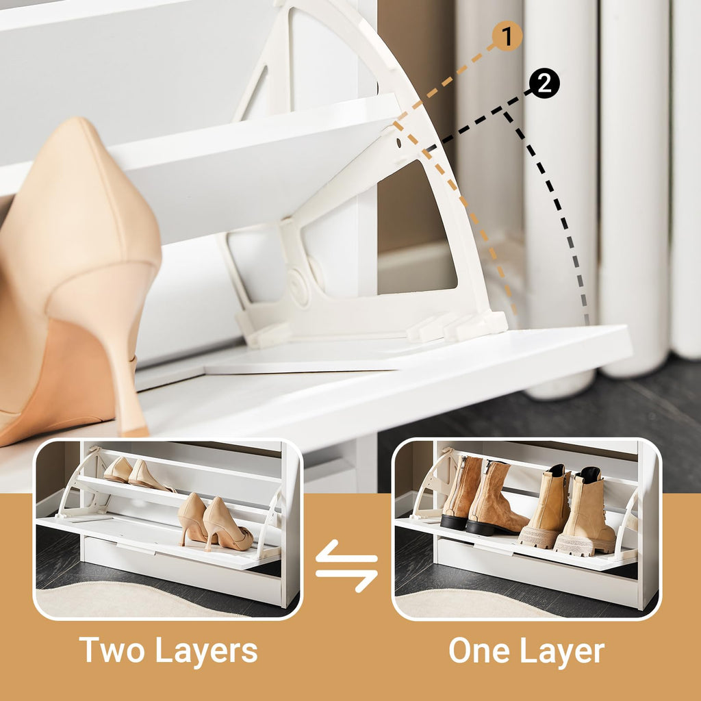 Hestiamo Entryway Flip Drawer Shoe Storage Cabinet, Narrow Size, White