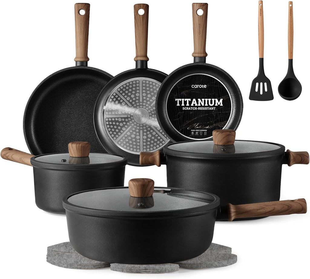 16pcs Pots and Pans Set, Nonstick Cookware Sets | Titanium Reinforced Coating, Scratch-Resistant, Easy to Clean, Even
