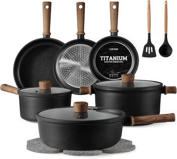 16pcs Pots and Pans Set, Nonstick Cookware Sets | Titanium Reinforced Coating, Scratch-Resistant, Easy to Clean, Even