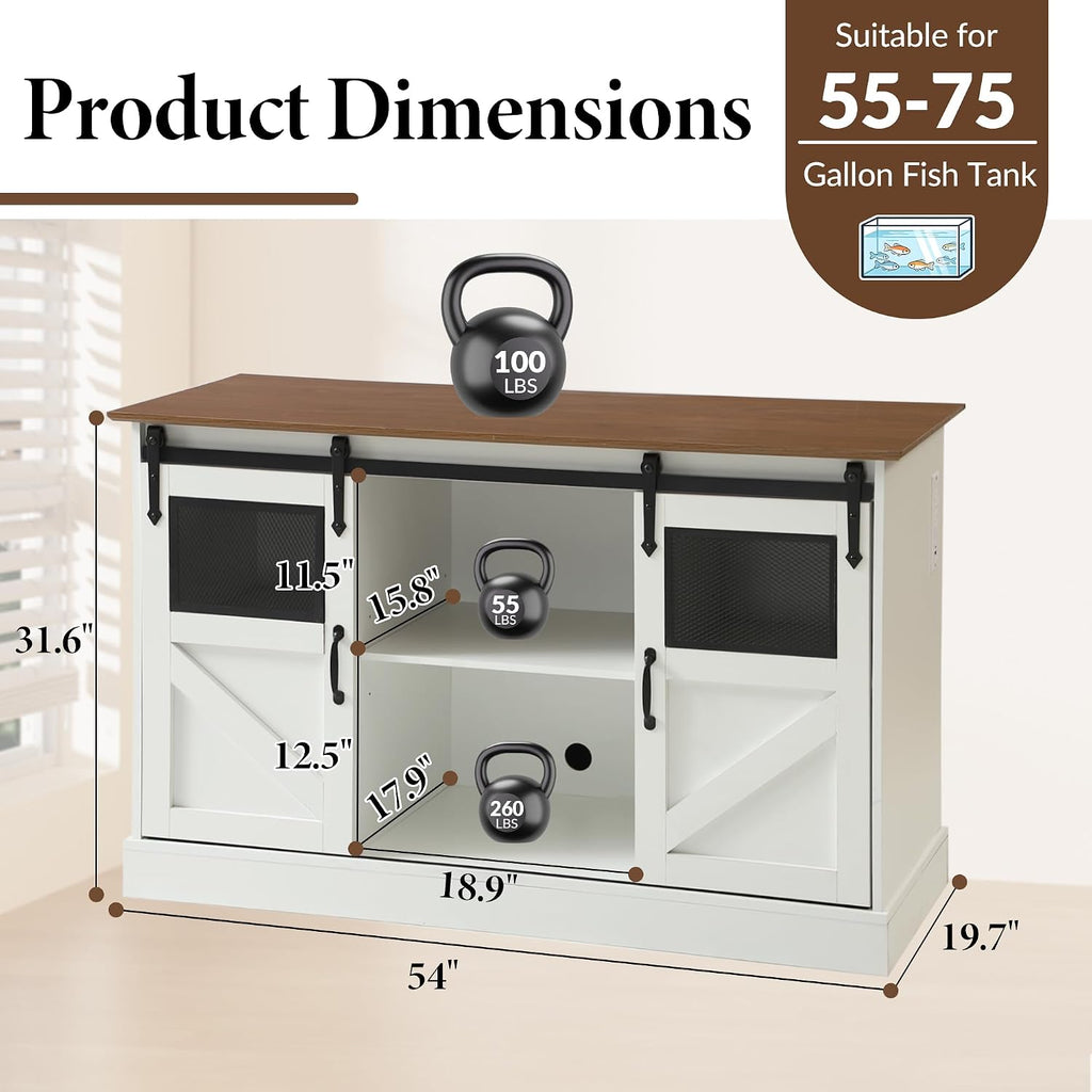 55-75 Gallon Fish Tank Stand with Power Outlet, White Aquarium Stand