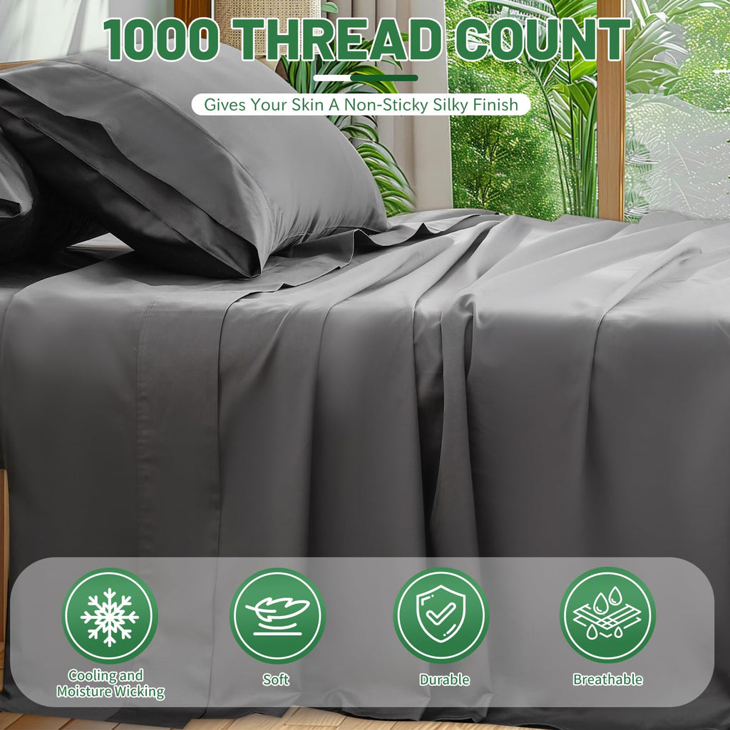 100% Egyptian Cotton Sheets Cal King Sheet Set 4PCS 1000 Thread Count Sateen Weave Soft Breathable 16-Inch Deep