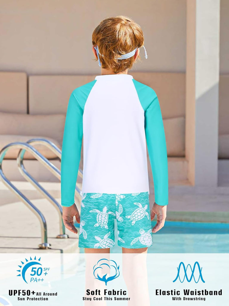 Boys Long Sleeve Rash Guard Swimsuit Pieces Bathing Suits Set