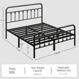 Full Metal Platform Bed Frame/Victorian Style Headboard and Footboard/Steel Slat Support/Easy Assembly/No Box Spring
