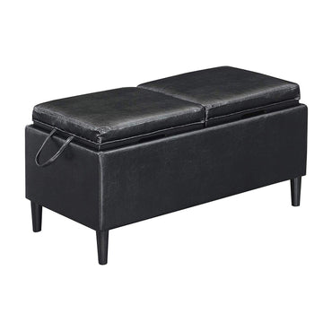Designs4Comfort Magnolia Storage Ottoman with Reversible Trays, Black Faux Leather