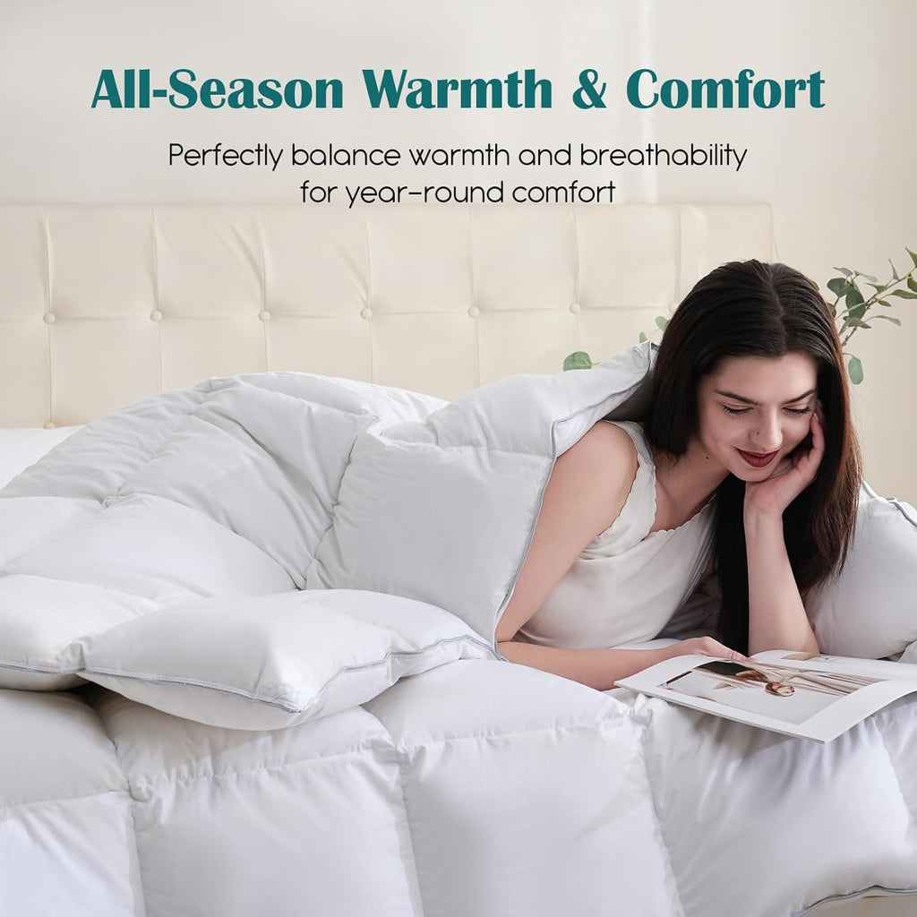 Goose Feather Down Fiber Comforter King, 100% Cotton Cover Ultra Soft Fluffy Duvet Insert King