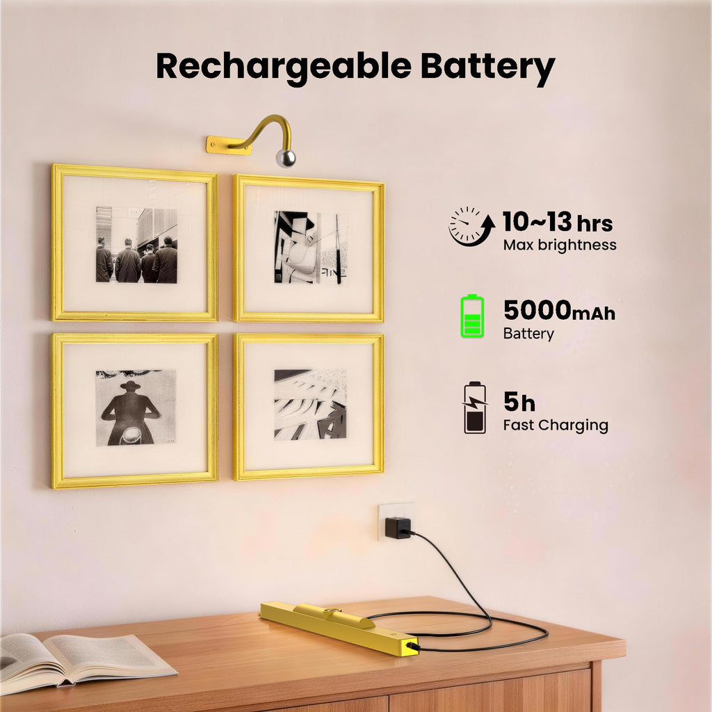 Picture Light 3Pack- 16in Picture Lights for Wall, 5000mAh Wireless Rechargeable Battery Picture Lights, Wall Light