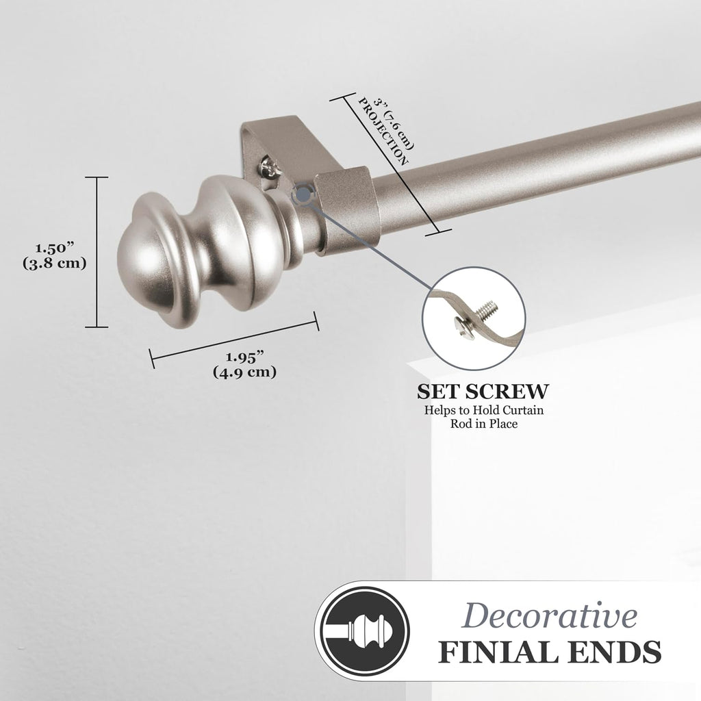 Kendall Standard Decorative Window Curtain Rod, KN71716, (71cm-122cm), 5/8" (15.8mm) diameter, Brushed Nickel