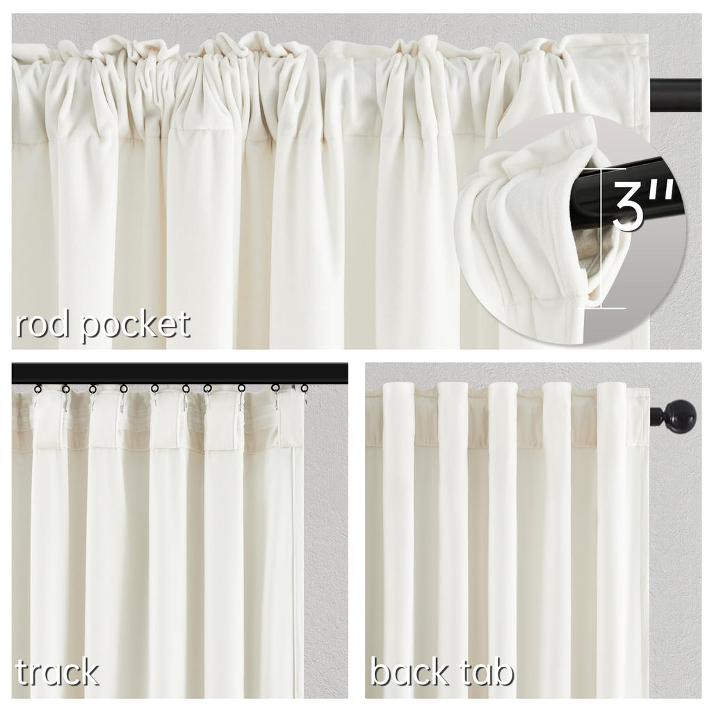 Cream Ivory 84 Inches Long Velvet Curtains White Elegant Boho Soft Velvet Light Blocking Privacy Window Curtain