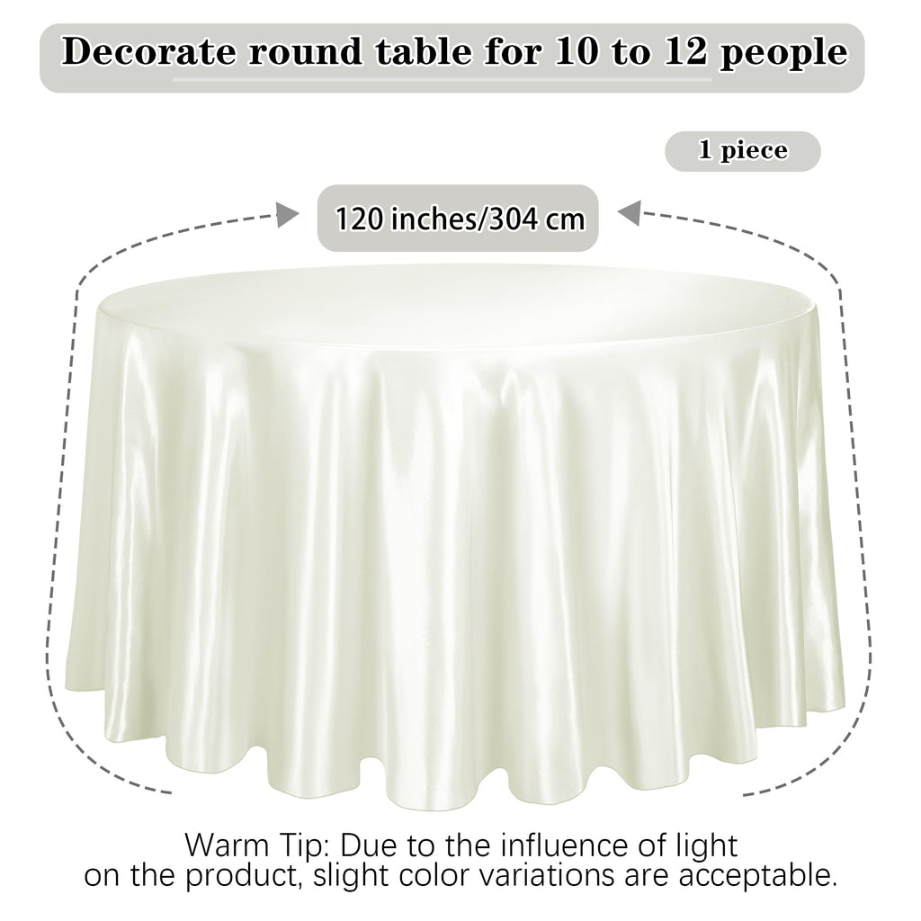 Round Satin Tablecloth, 120 Inch Ivory Overlay Table Cover