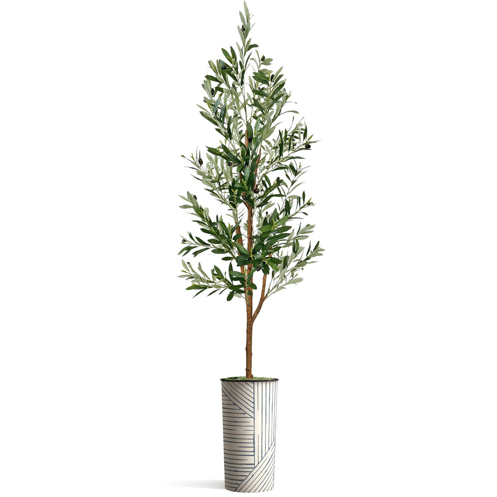 Artificial Tree in Geometric Pattern Planter, Fake Olive Silk Tree for Indoor and Outdoor Home Decoration - 68"