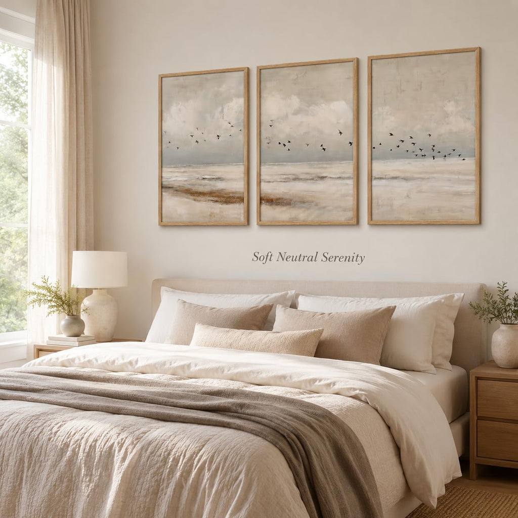 Framed Coastal Canvas Wall Art Seascape 24x16 Inch Set of 3 Triptych