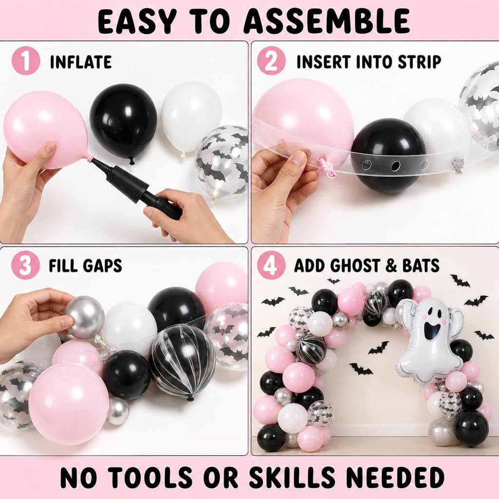 Pink Ghost Halloween Balloon Arch Garland Kit Spooky One Birthday Balloons