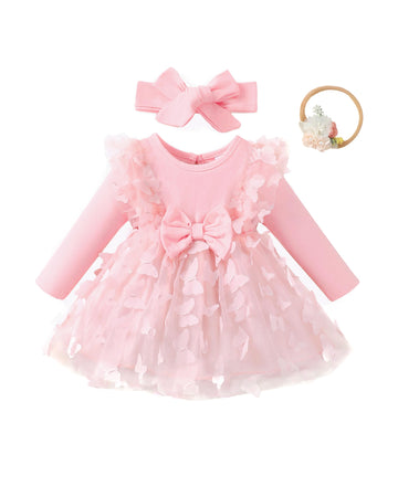 Baby Girl Tulle Tutu Dress Pink Butterfly Fall Winter 1st Birthday Outfits for Baby Girl Shower Gifts Boho Fairy
