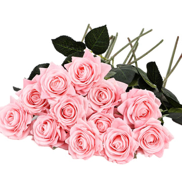 12pcs Real Touch Roses Artificial Lifelike Rose, Pink