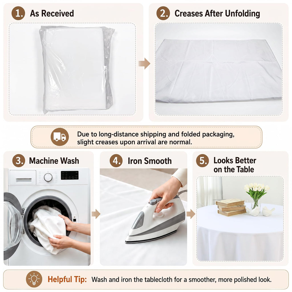 6 Pack 120 Inch Tablecloths Round White Table Cover
