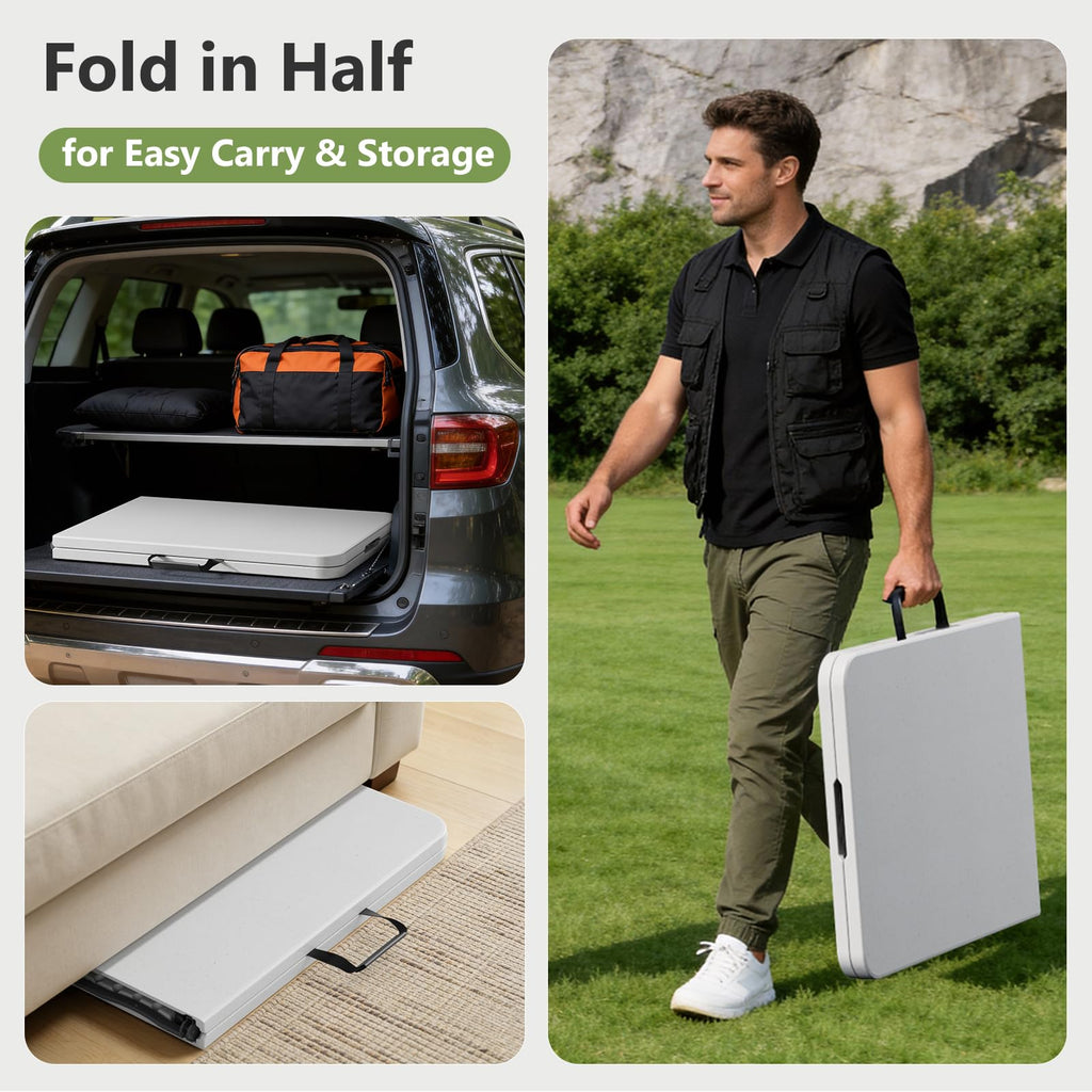 Folding Table, 6 FT Foldable Plastic Table with Carrying Handle, Heavy Duty Portable Fold-in-Half Utility Table for