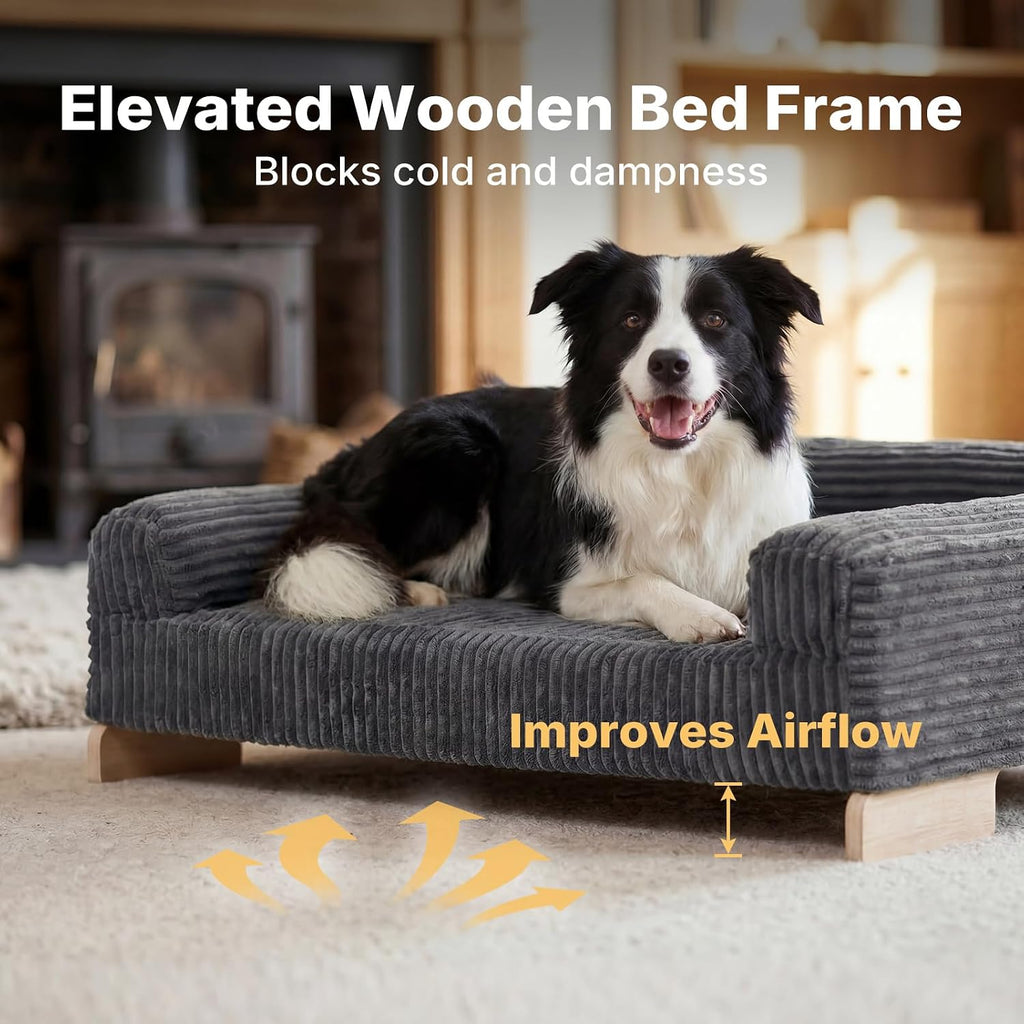 Elevated Dog Bed Indoor, Wood Furniture Style Dog Couch Sofa